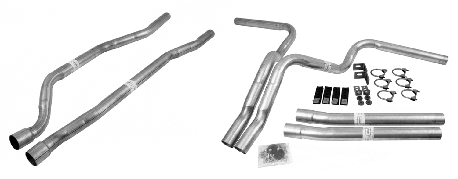 Dynomax Aluminized Steel; Without Muffler; 2-1/4 Inch Pipe Diameter; Dual Exhaust With Dual Exit; Split Rear Exit; Without Tip