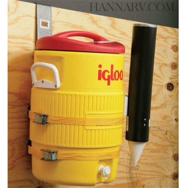 RACK'EM MFG Bolt-On Mount To Open Or Closed Trailer; For 3 or 5 Gallon Round Drink Cooler; 25 Inch Height X 10-1/2 Inch Width; Black and Gra