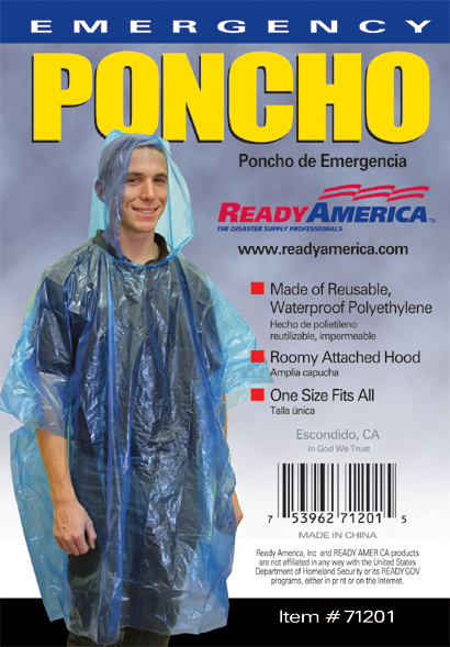 READY AMER 71201 EMERGENCY PONCHO
