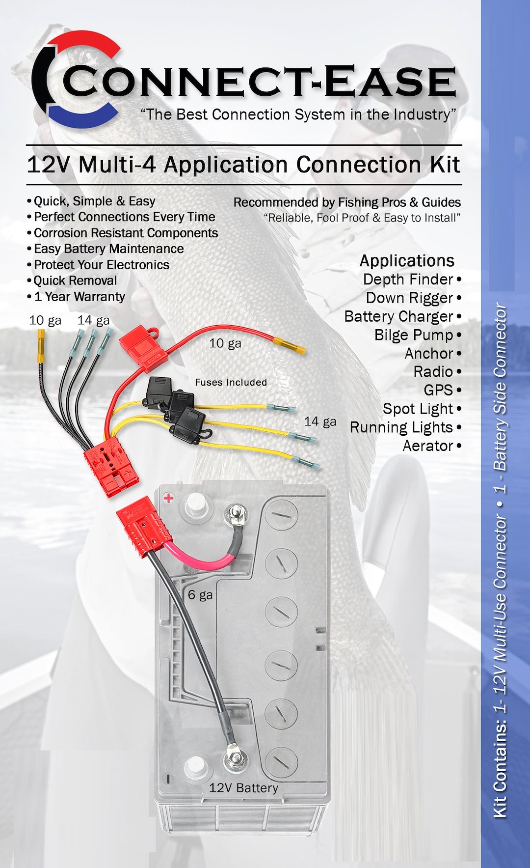 Connect-Ease Quik 4 Fused Battery Connection Harness Rce12Vb4Fk